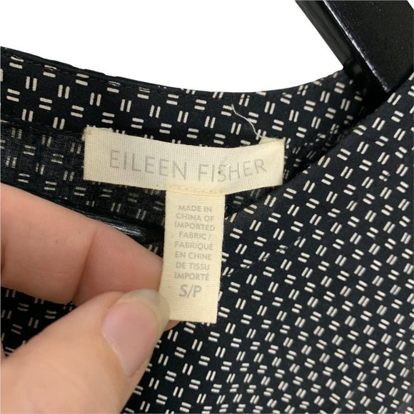 Eileen Fisher Black Organic Cotton Sleeveless Micro Print Swing Dress Medium - Picture 4 of 10